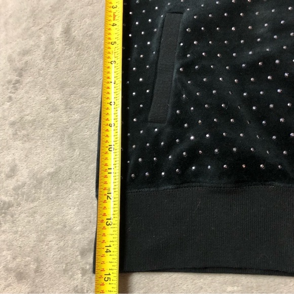 Calvin Klein Black Velour Full Zip Hooded Jacket With Silver Rhinestones - Picture 10 of 13